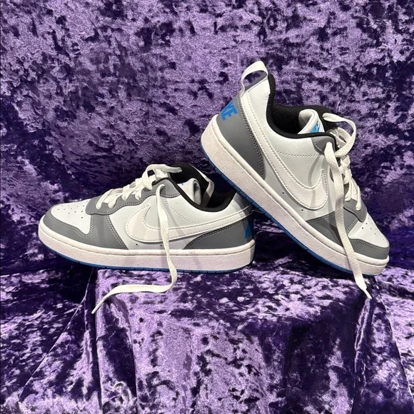 KIDS' NIKE BIG KID COURT BOROUGH LOW RECRAFT SNEAKERS  BLUE AND GREY~5Y - Picture 3 of 6